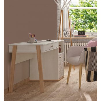 Γραφείο Alika με 1 συρτάρι και 1 πόρτα Whitewashed Chestnut/Grey Print