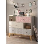 Alika Συρταριέρα με 3 συρτάρια 94x41x95εκ. Whitewashed Chestnut/Grey & Coral print