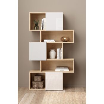 Maze βιβλιοθήκη με 3 ντουλάπια 95,5x31,5x166εκ. Jackson Hickory / Λευκό γυαλιστερό