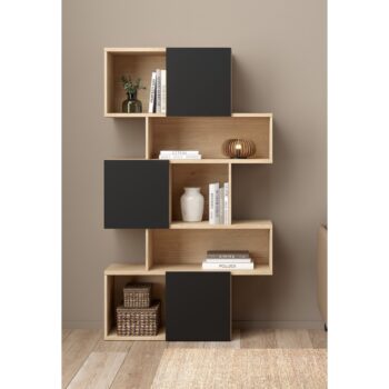 Maze βιβλιοθήκη με 3 ντουλάπια 95,5x31,5x166εκ. Jackson Hickory / Μαύρο