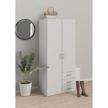Space ντουλάπα με 2 πόρτες και 3 συρτάρια 77,6x49,5x175,4εκ. Λευκό