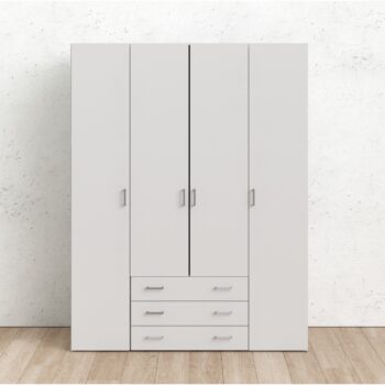 Space ντουλάπα με 4 πόρτες και 3 συρτάρια 154x49,5x200,4εκ. Λευκό
