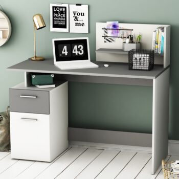 Platon γραφείο με 1 συρτάρι και 1 ντουλάπι 121x55x110εκ. Matt White / Dark Grey